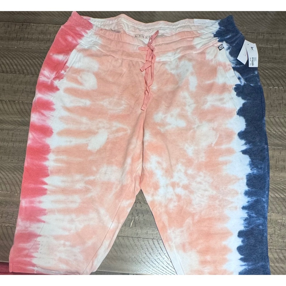 Livi Active Lane Bryant Tie Dye Jogger Shorts Pink Blue Peach Size 26/28 NWT
